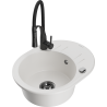 Mexen Kevin granite sink 1-bowl with drainer and kitchen faucet Aster, white - 6517-20-73450-70-B