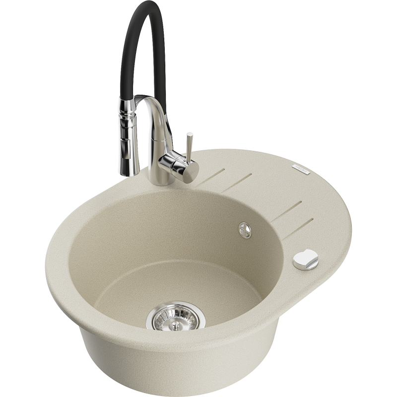 Mexen Kevin fregadero de granito de 1 cubeta con escurridor y grifo de cocina Aster, beige - 6517-69-73450-07