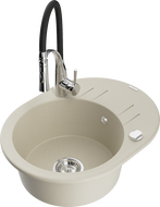 Mexen Kevin granieten spoelbak 1-komorig met afdruiprek en keukenkraan Aster, beige - 6517-69-73450-07