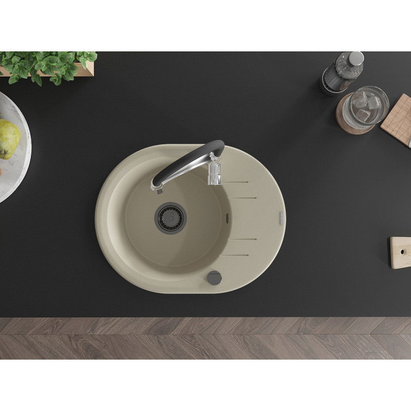 Mexen Kevin granīta izlietne ar 1 nodalījumu ar notecējumu un virtuves jaucējkrānu Aster, bēšs - 6517-69-73450-07-B