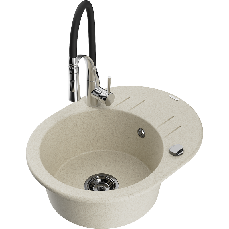 Mexen Kevin Graniittinen yksi-altainen keittiöallas valutusalueella ja Aster-keittiöhana, beige - 6517-69-73450-07-B