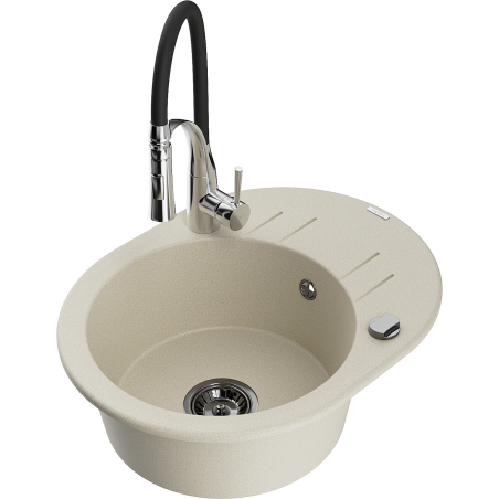 Mexen Kevin granitspüle einbecken mit abtropffläche und küchenarmatur Aster, beige - 6517-69-73450-07-B