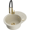 Mexen Kevin granitspüle 1-becken mit abtropffläche und küchenarmatur Aster, beige - 6517-69-73450-57-G