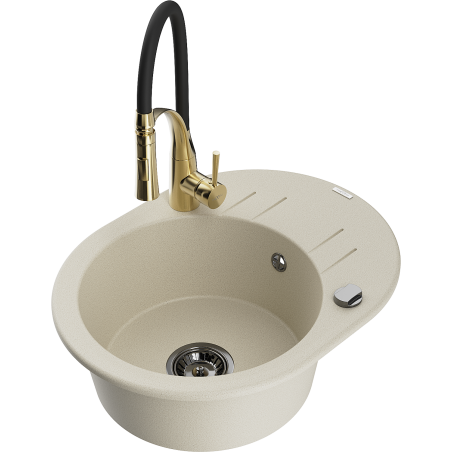 Mexen Kevin granīta izlietne ar vienu nodalījumu, notekas plāksni un virtuves krānu Aster, bēšs - 6517-69-73450-57-B