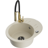 Mexen Kevin granitspüle 1-becken mit abtropffläche und küchenarmatur Aster, beige - 6517-69-73450-57-B