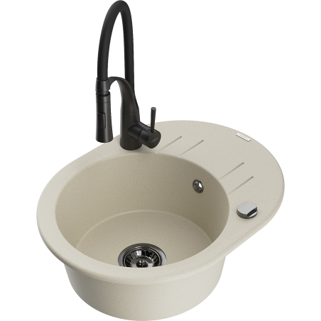 Mexen Kevin Granitspüle ein Becken mit Abtropffläche und Küchenarmatur Aster, Beige - 6517-69-73450-70-B