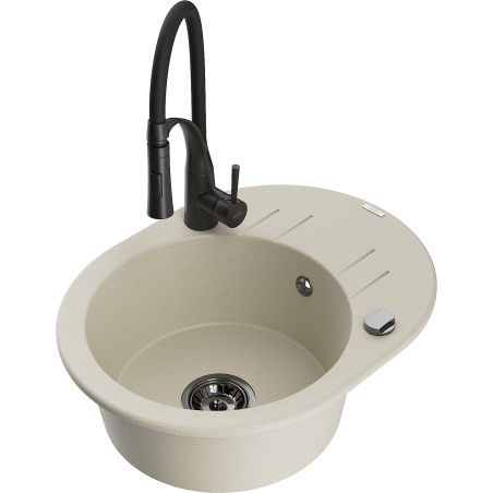 Mexen Kevin lavello in granito a 1 vasca con scolapiatti e miscelatore da cucina Aster, beige - 6517-69-73450-70-B