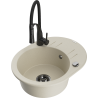 Mexen Kevin granitische gootsteen 1-kompartement met afdruiprek en keukenmengkraan Aster, beige - 6517-69-73450-70-B
