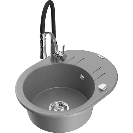 Mexen Kevin fregadero de granito de 1 cubeta con escurridor y grifo de cocina Aster, gris - 6517-71-73450-07