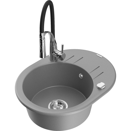 Mexen Kevin granite kitchen sink 1-bowl with drainer and Aster kitchen tap, grey - 6517-71-73450-07