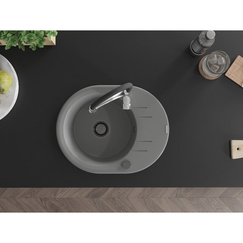 Mexen Kevin fregadero de granito de 1 seno con escurridor y grifo de cocina Aster, gris - 6517-71-73450-07-B