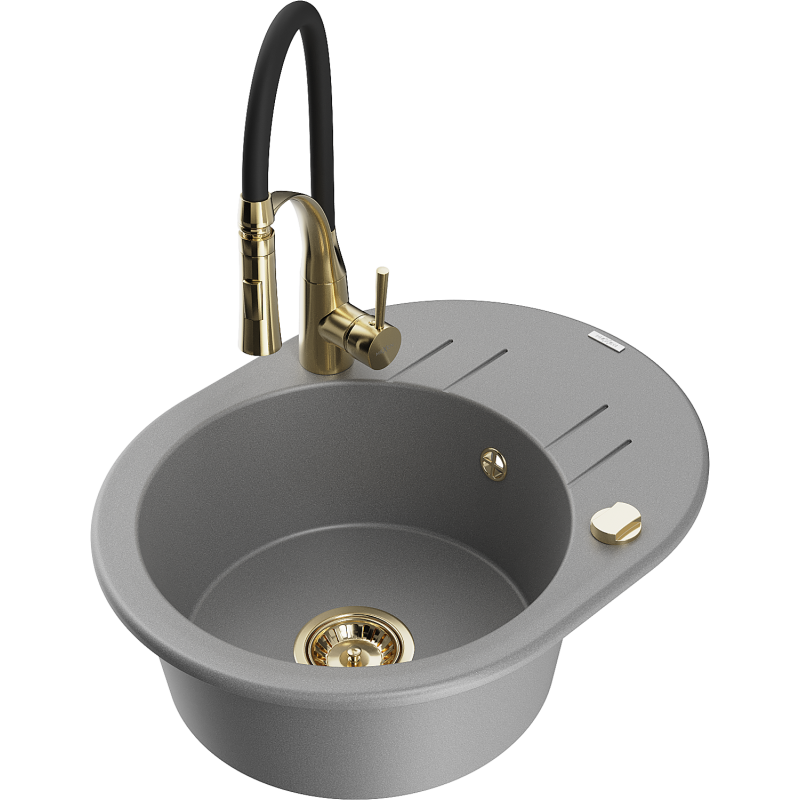 Mexen Kevin fregadero de granito de 1 cubeta con escurridor y grifo de cocina Aster, gris - 6517-71-73450-57-G