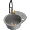 Mexen Kevin 1-bowl granite sink with drainer and Aster kitchen tap, grey - 6517-71-73450-57-G