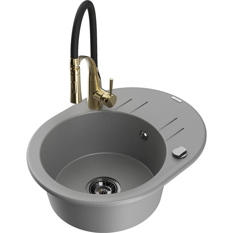 Mexen Kevin fregadero de granito de 1 seno con escurridor y grifo de cocina Aster, gris - 6517-71-73450-57-B
