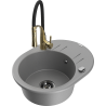 Mexen Kevin granite kitchen sink 1-bowl with drainer and Aster kitchen tap, grey - 6517-71-73450-57-B
