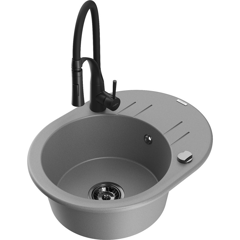 Mexen Kevin fregadero de granito de 1 cubeta con escurridor y grifo de cocina Aster, gris - 6517-71-73450-70-B
