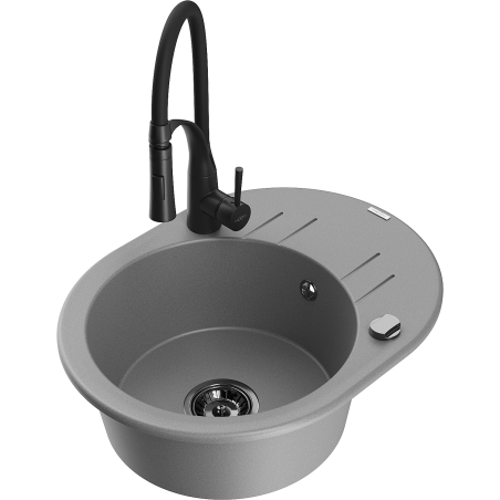 Mexen Kevin fregadero de granito de 1 cámara con escurridor y grifo de cocina Aster, gris - 6517-71-73450-70-B