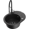 Mexen Kevin Granite Sink 1-Bowl with Drainer and Kitchen Tap Aster, Black/Silver Metallic - 6517-73-73450-07-B