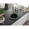 Mexen Kevin fregadero de granito de 1 seno con escurridor y grifo de cocina Aster, negro/plateado metalizado