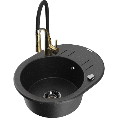Mexen Kevin fregadero de granito de 1 seno con escurridor y grifo de cocina Aster, negro/plateado metalizado