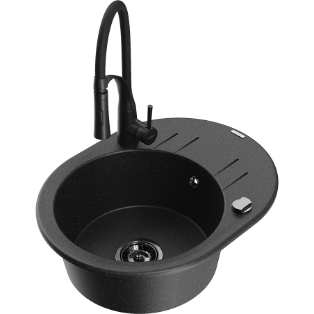 Mexen Kevin fregadero de granito de 1 seno con escurridor y grifo de cocina Aster, negro/plateado metálico - 6517-73-73450-70-B