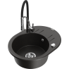 Mexen Kevin 1-komparty granieten spoelbak met afdruiprek en keukenmengkraan Aster, zwart/goud metallic - 6517-75-73450-07