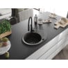 Mexen Kevin Granitspüle einteilig mit Abtropffläche und Küchenarmatur Aster, schwarz/gold metallic - 6517-75-73450-70-B