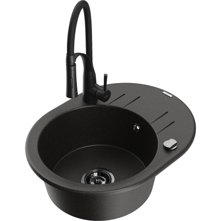 Mexen Kevin fregadero de granito de 1 seno con escurridor y grifo de cocina Aster, negro/metalizado dorado - 6517-75-73450-70-B