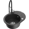 Mexen Kevin fregadero de granito de 1 seno con escurridor y grifo de cocina Aster, negro moteado - 6517-76-73450-07