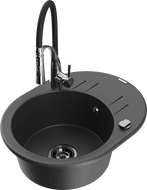 Mexen Kevin 1-bowl Granite Sink with Drainer and Aster Kitchen Faucet, Speckled Black - 6517-76-73450-07-B