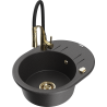 Mexen Kevin granite sink 1-bowl with drainer and Aster kitchen tap, black speckled - 6517-76-73450-57-G