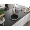 Mexen Kevin 1-bowl granite sink with drainer and Aster kitchen tap, speckled black - 6517-76-73450-57-B