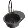 Mexen Kevin 1-bowl granite sink with drainer and Aster kitchen tap, speckled black - 6517-76-73450-57-B