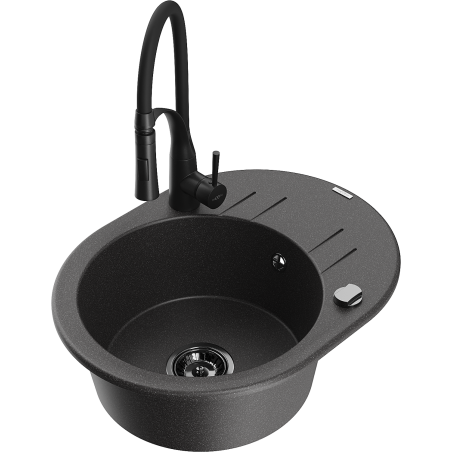 Mexen Kevin fregadero de granito de 1 cuenca con escurridor y grifo de cocina Aster, negro moteado - 6517-76-73450-70-B