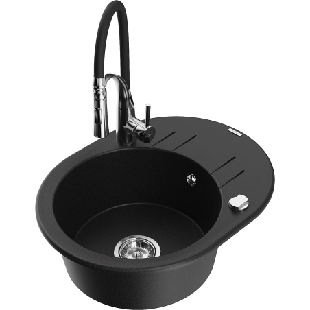 Mexen Kevin fregadero de granito de 1 cuenco con escurridor y grifo de cocina Aster, negro - 6517-77-73450-07