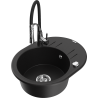 Mexen Kevin fregadero de granito de 1 seno con escurridor y grifo de cocina Aster, negro - 6517-77-73450-07