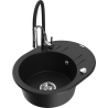 Mexen Kevin granite sink 1-bowl with drainer and Aster kitchen tap, black - 6517-77-73450-07