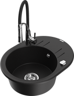 Mexen Kevin 1-bowl granite sink with drainer and Aster kitchen faucet, black - 6517-77-73450-07