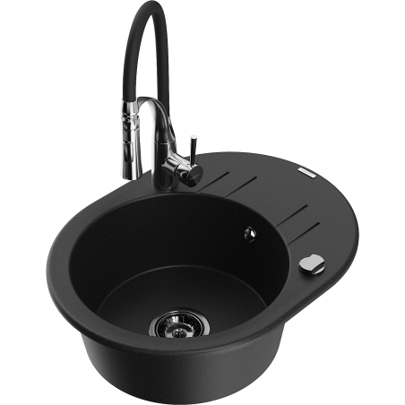 Mexen Kevin 1-kameras granīta izlietne ar noteci un virtuves jaucējkrānu Aster, melna - 6517-77-73450-07-B