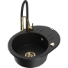 Mexen Kevin 1-bowl granite sink with drainer and Aster kitchen faucet, black - 6517-77-73450-57-G