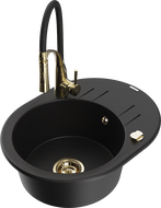 Mexen Kevin fregadero de granito de 1 cubeta con escurridor y grifo de cocina Aster, negro - 6517-77-73450-57-G