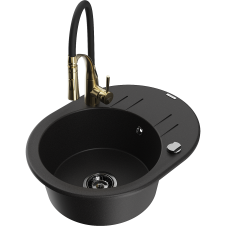 Mexen Kevin fregadero de granito de 1 seno con escurridor y grifo de cocina Aster, negro - 6517-77-73450-57-B