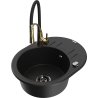 Mexen Kevin fregadero de granito de 1 seno con escurridor y grifo de cocina Aster, negro - 6517-77-73450-57-B