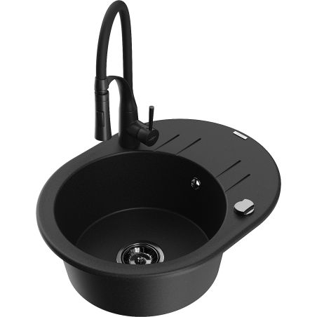 Mexen Kevin fregadero de granito de 1 seno con escurridor y grifo de cocina Aster, negro - 6517-77-73450-70-B