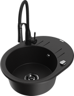 Mexen Kevin fregadero de granito de 1 seno con escurridor y grifo de cocina Aster, negro - 6517-77-73450-70-B