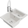 Mexen Carlos fregadero de granito de 1,5 senos con grifo de cocina Aster, blanco - 6518-20-73450-02