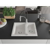 Mexen Carlos fregadero de granito de 1,5 cuencas con grifo de cocina Aster, blanco - 6518-20-73450-07