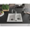 Mexen Carlos granite sink 1.5-bowl with Aster kitchen tap, white - 6518-20-73450-07-B