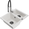 Mexen Carlos granite sink 1.5-bowl with Aster kitchen tap, white - 6518-20-73450-07-B