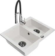 Mexen Carlos fregadero de granito de 1,5 senos con grifo de cocina Aster, blanco - 6518-20-73450-07-B